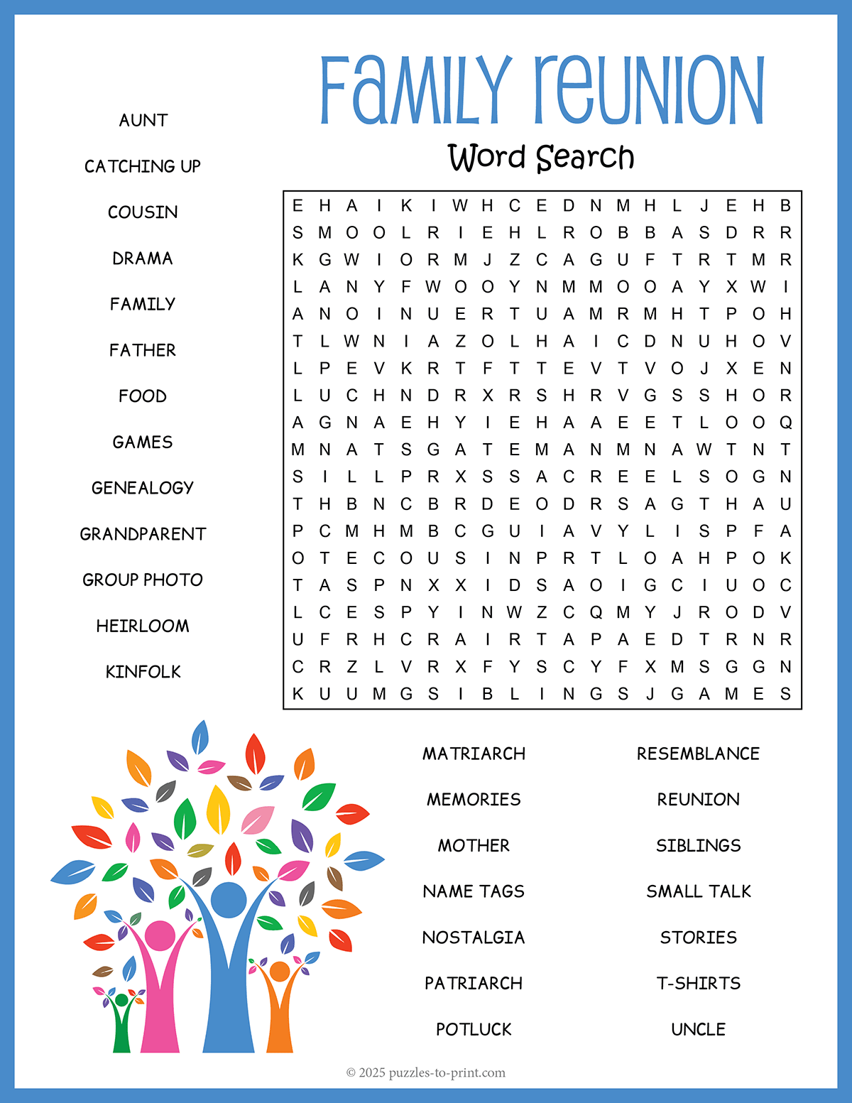 Family Reunion Word Search Shtml