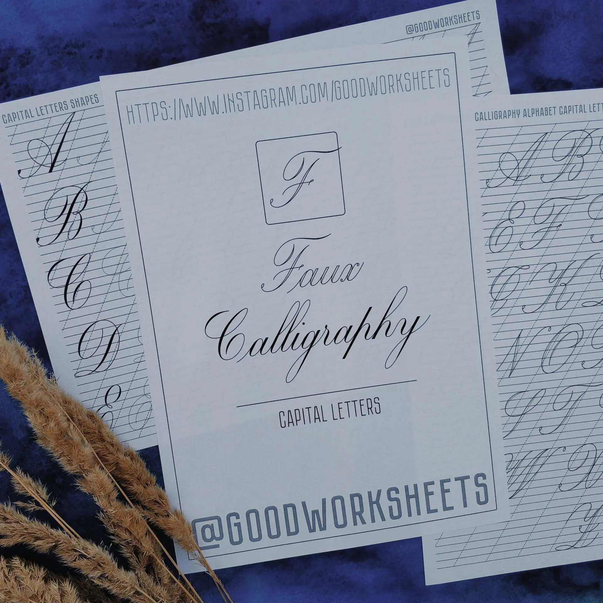 Faux Calligraphy Capital Letters Printable Worksheets