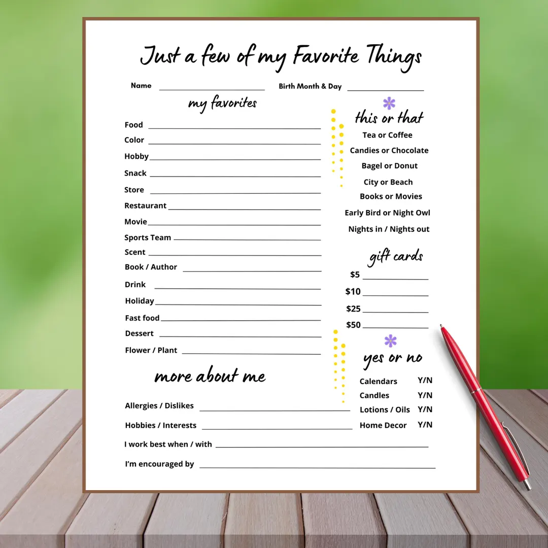 Favorite Things List Employee Favorites