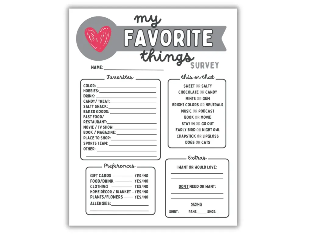 Favorite Things Survey Employee Family