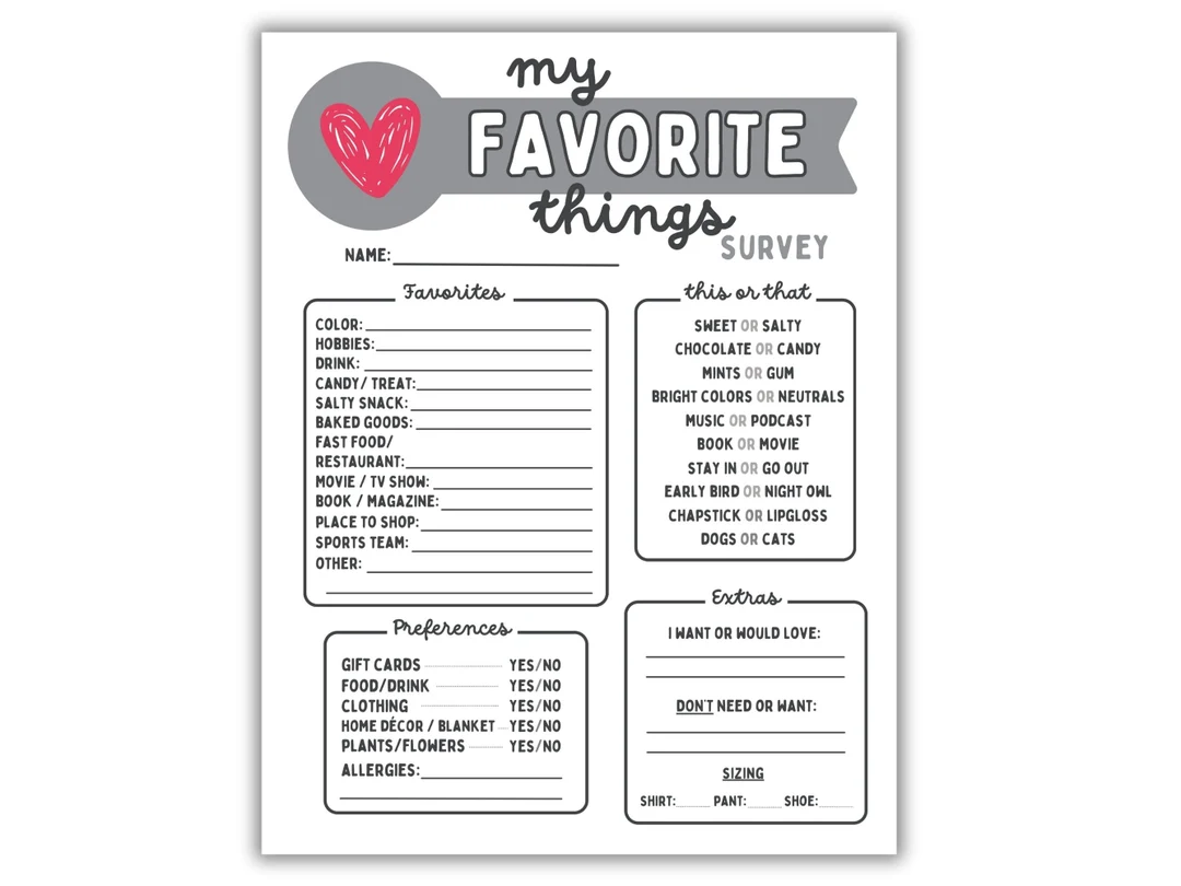 Favorite Things Survey Employee Family