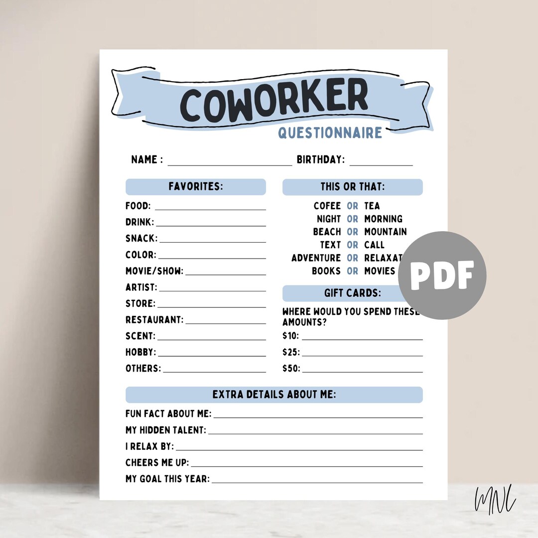 Favorites Survey For Coworker Questions