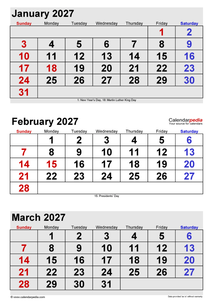 February 2027 Calendar Pdf Templates