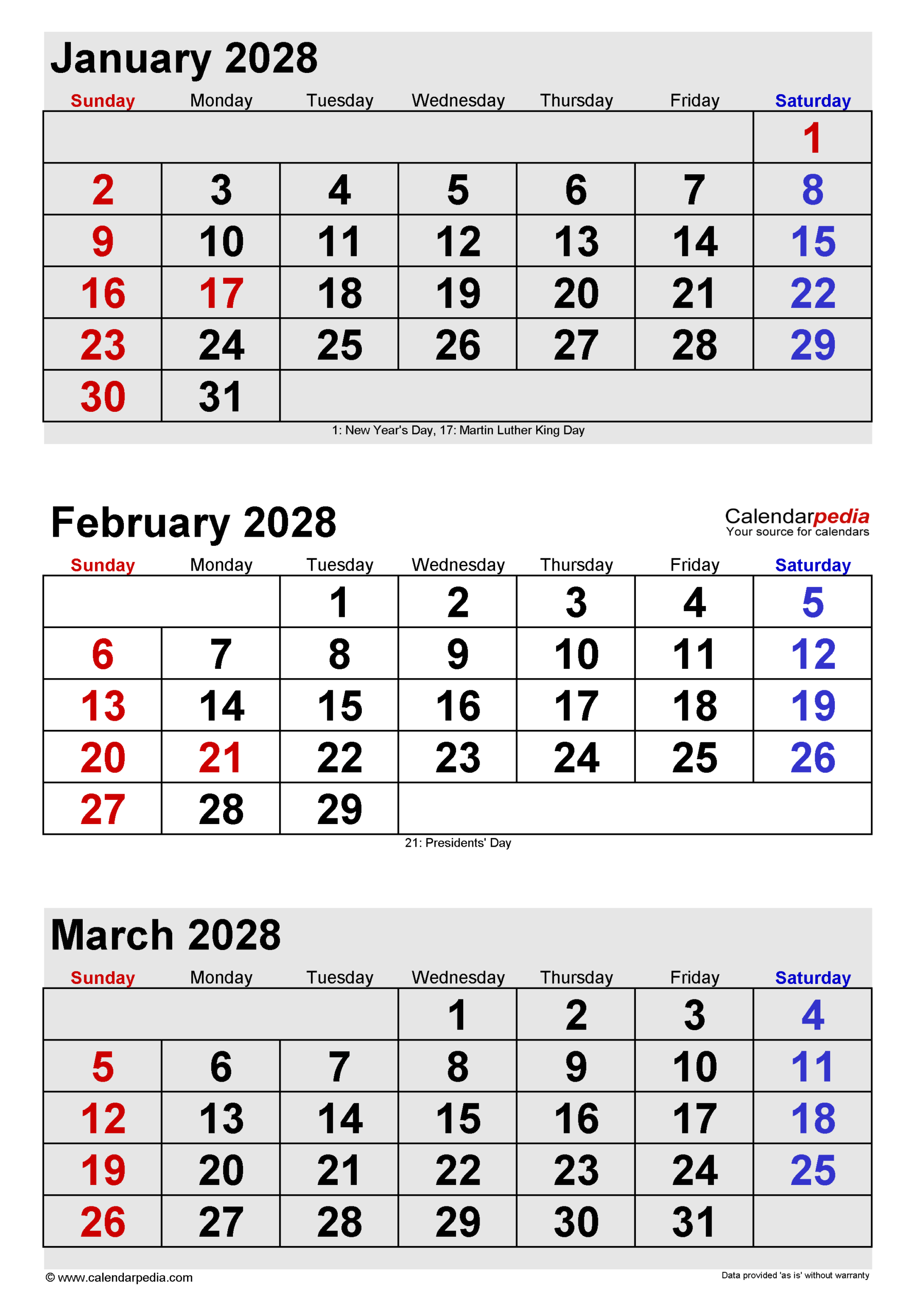 February 2028 Calendar Pdf Templates