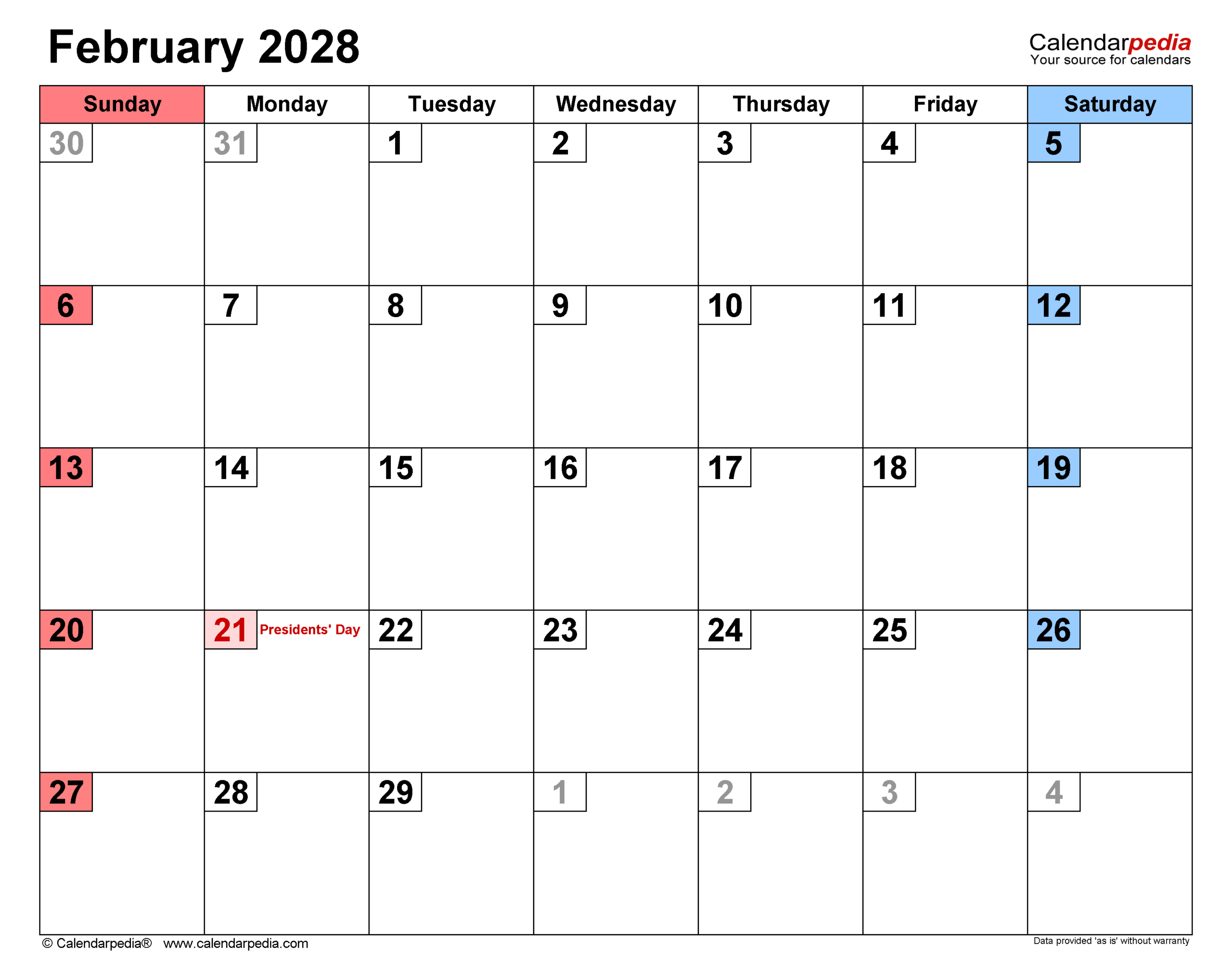 February 2028 Calendar Pdf Templates
