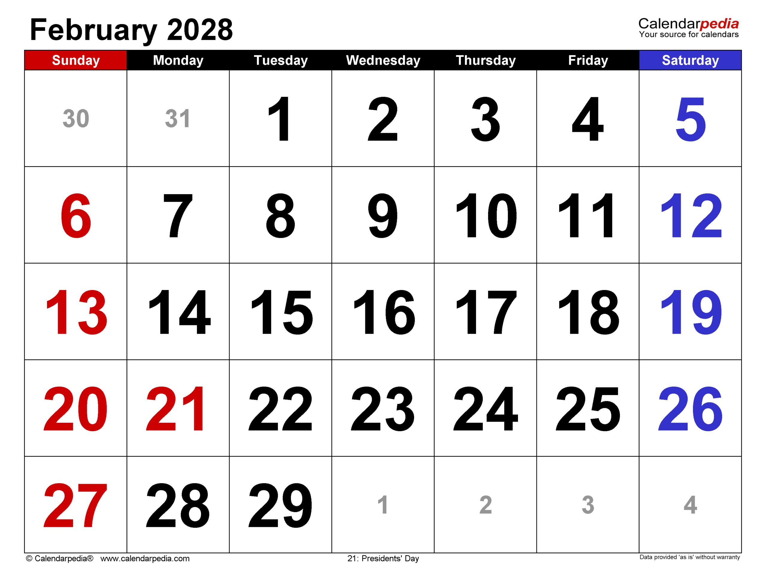 February 2028 Calendar Pdf Templates