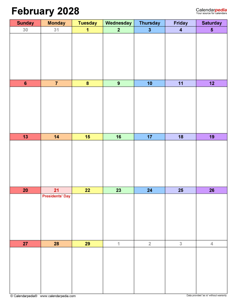 February 2028 Calendar Pdf Templates