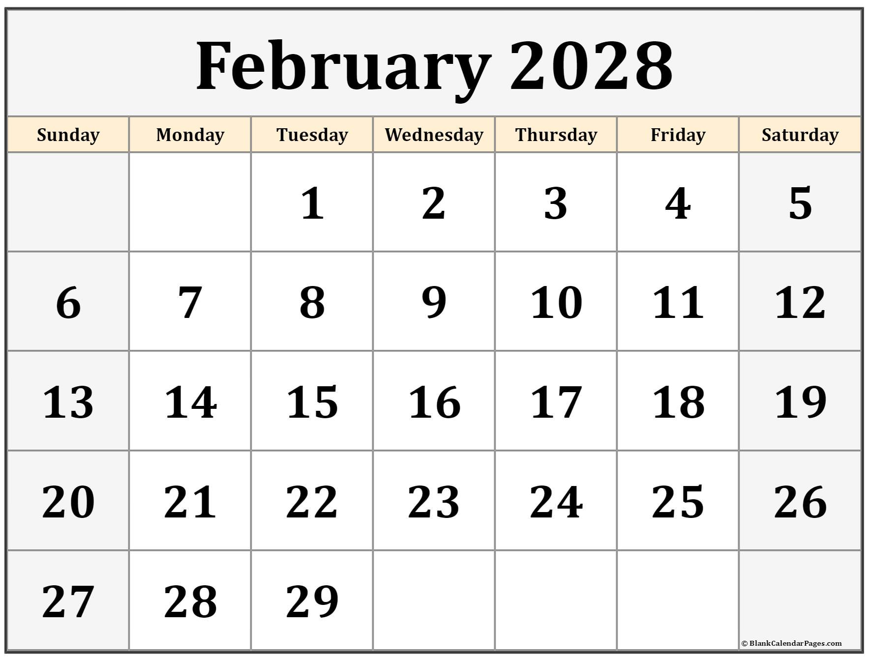 February 2028 Calendar