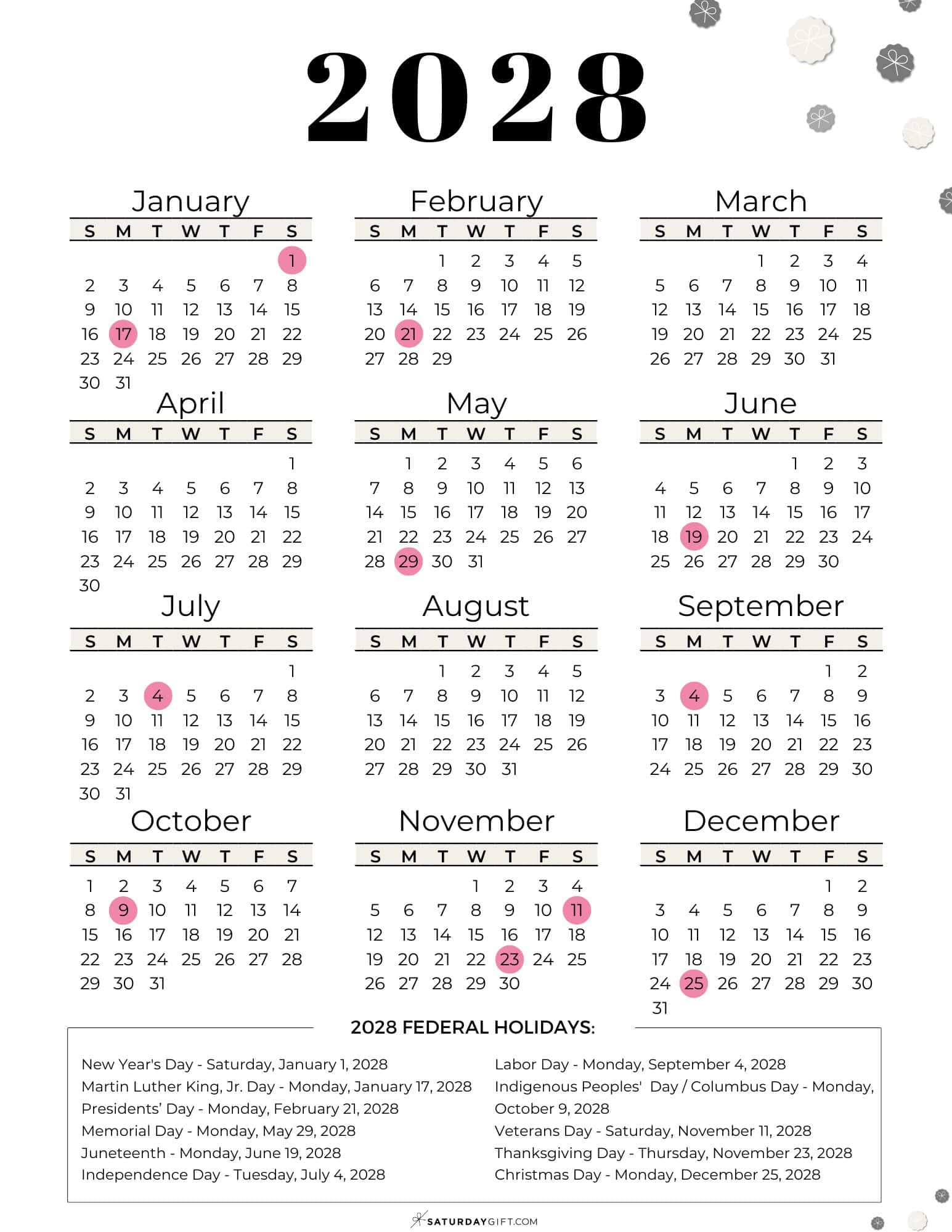 Federal Holidays 2028
