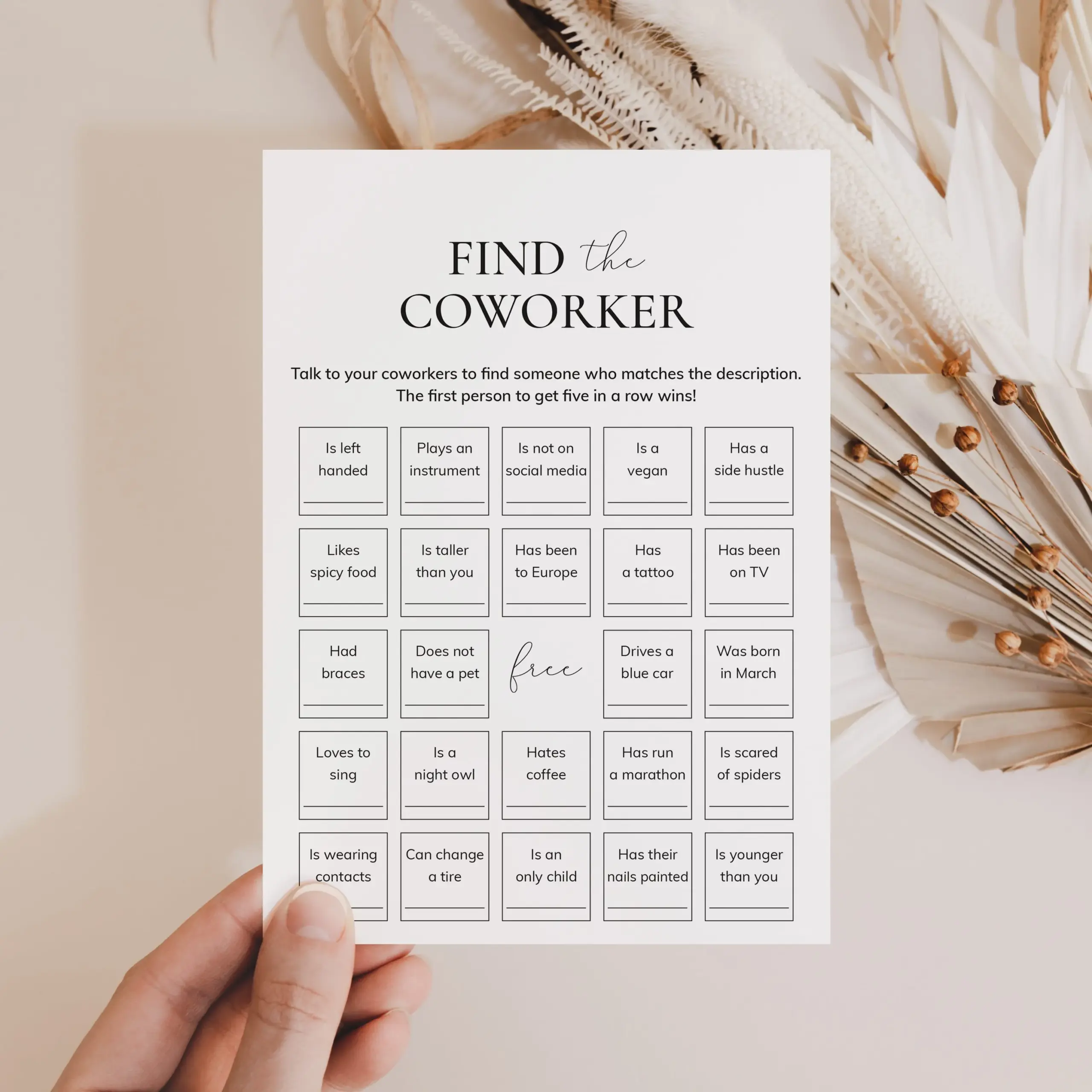 Find The Coworker Bingo Printable Get To Know You Office Game
