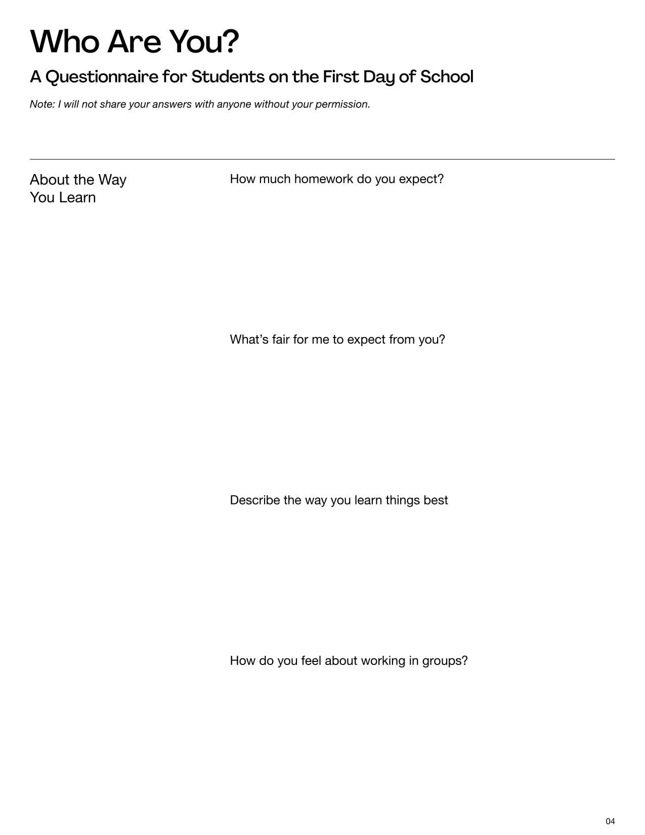 First Day Of School Survey Template