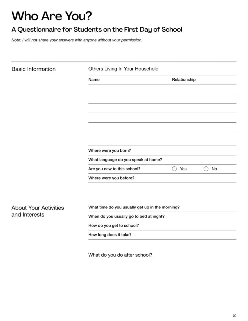 First Day Of School Survey Template