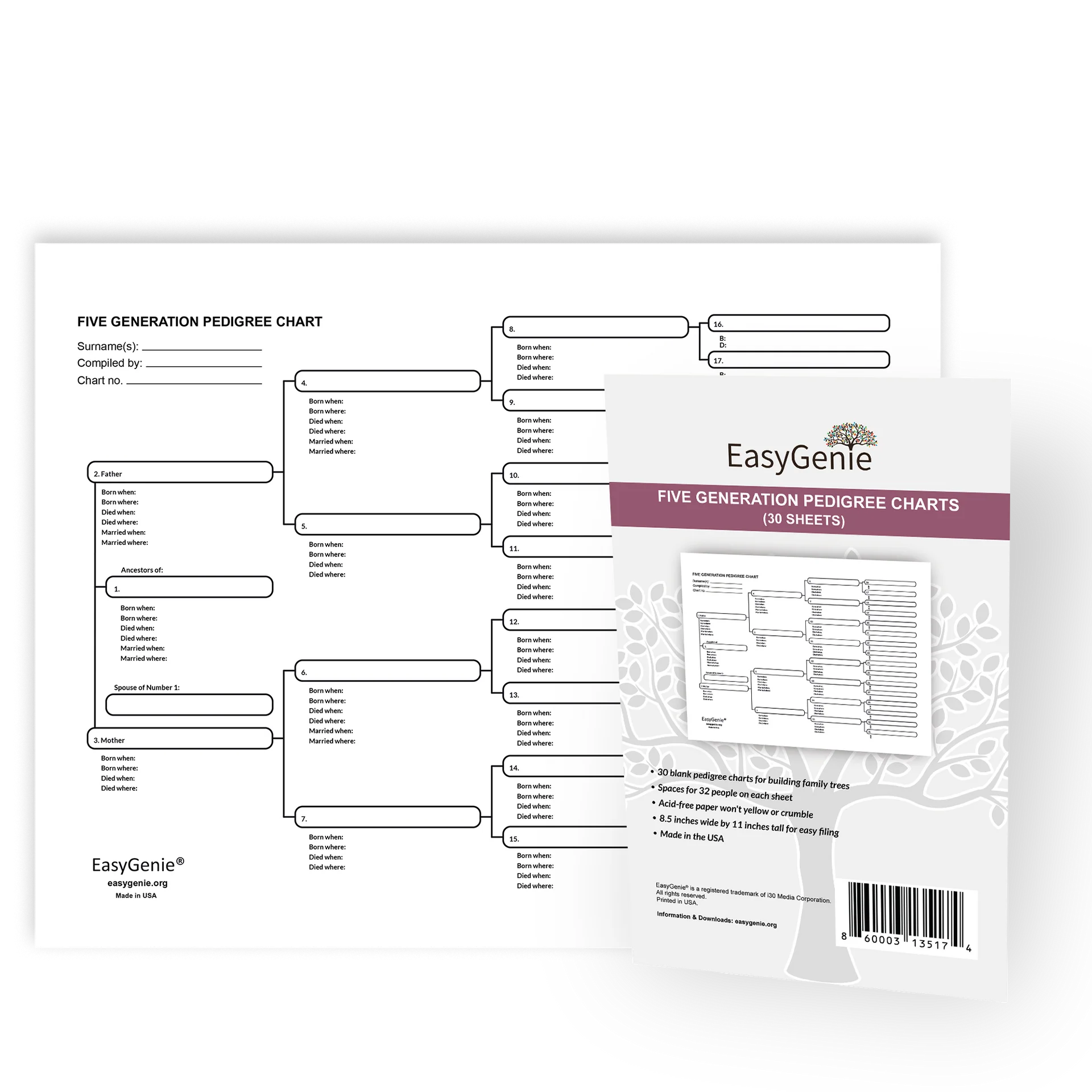 Five Generation Pedigree Charts 30 Sheets