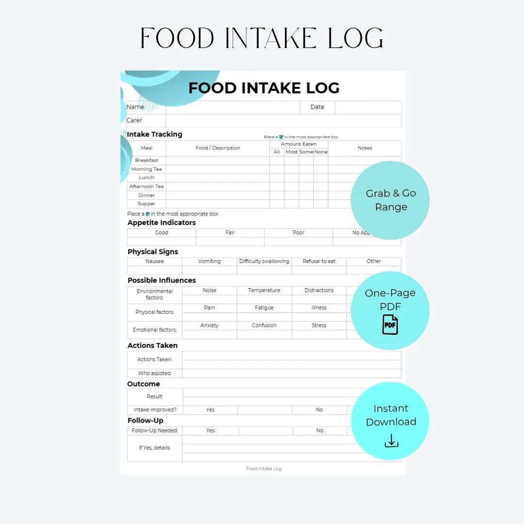 Food Intake Log For Elderly