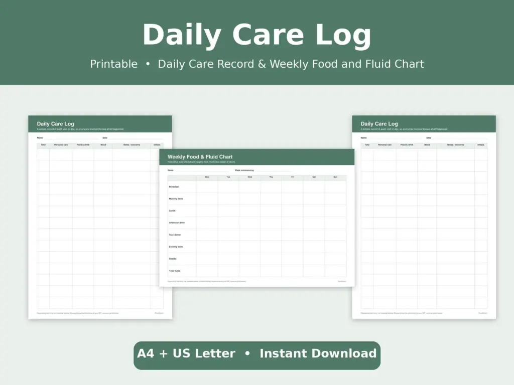 Food Intake Log For Elderly