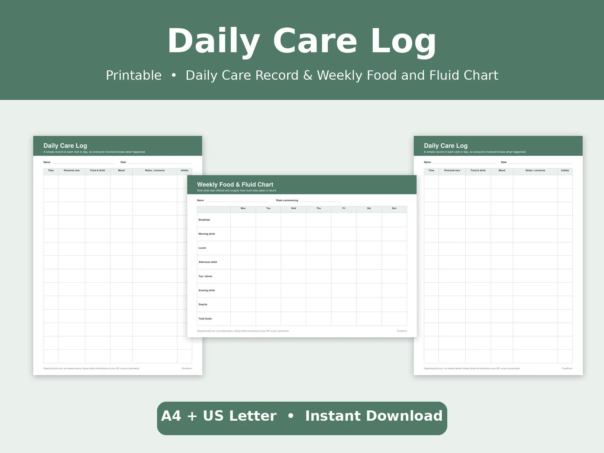 Food Intake Log For Elderly