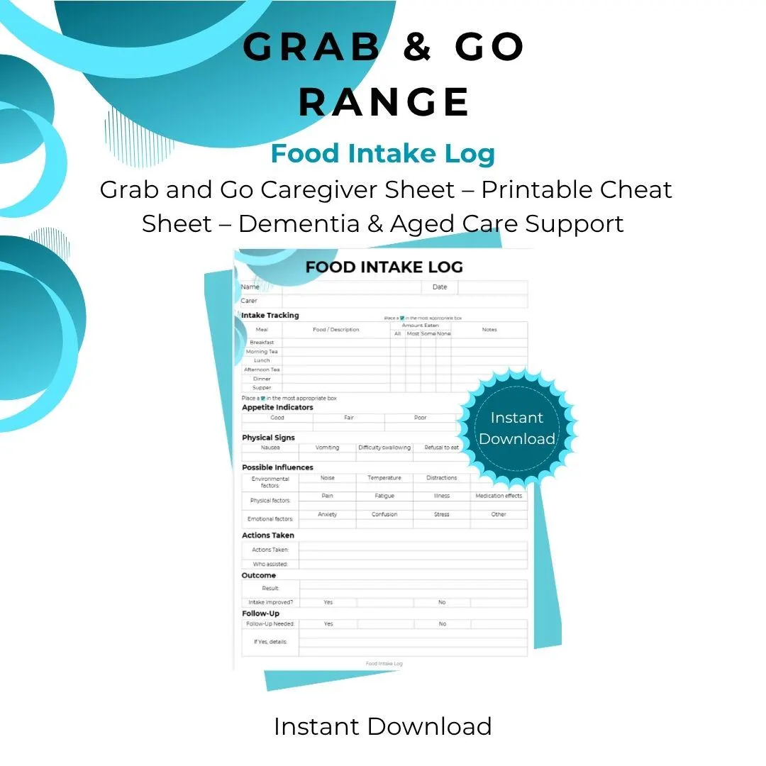 Food Intake Log Printable Caregiver Meal