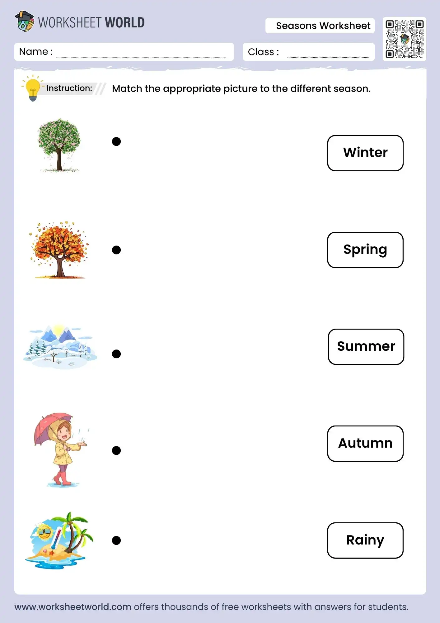 Four Seasons Matching Worksheet