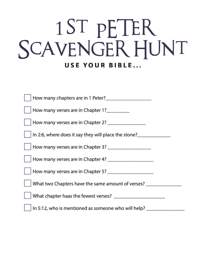 Free 1 Peter Bible Scavenger Hunt