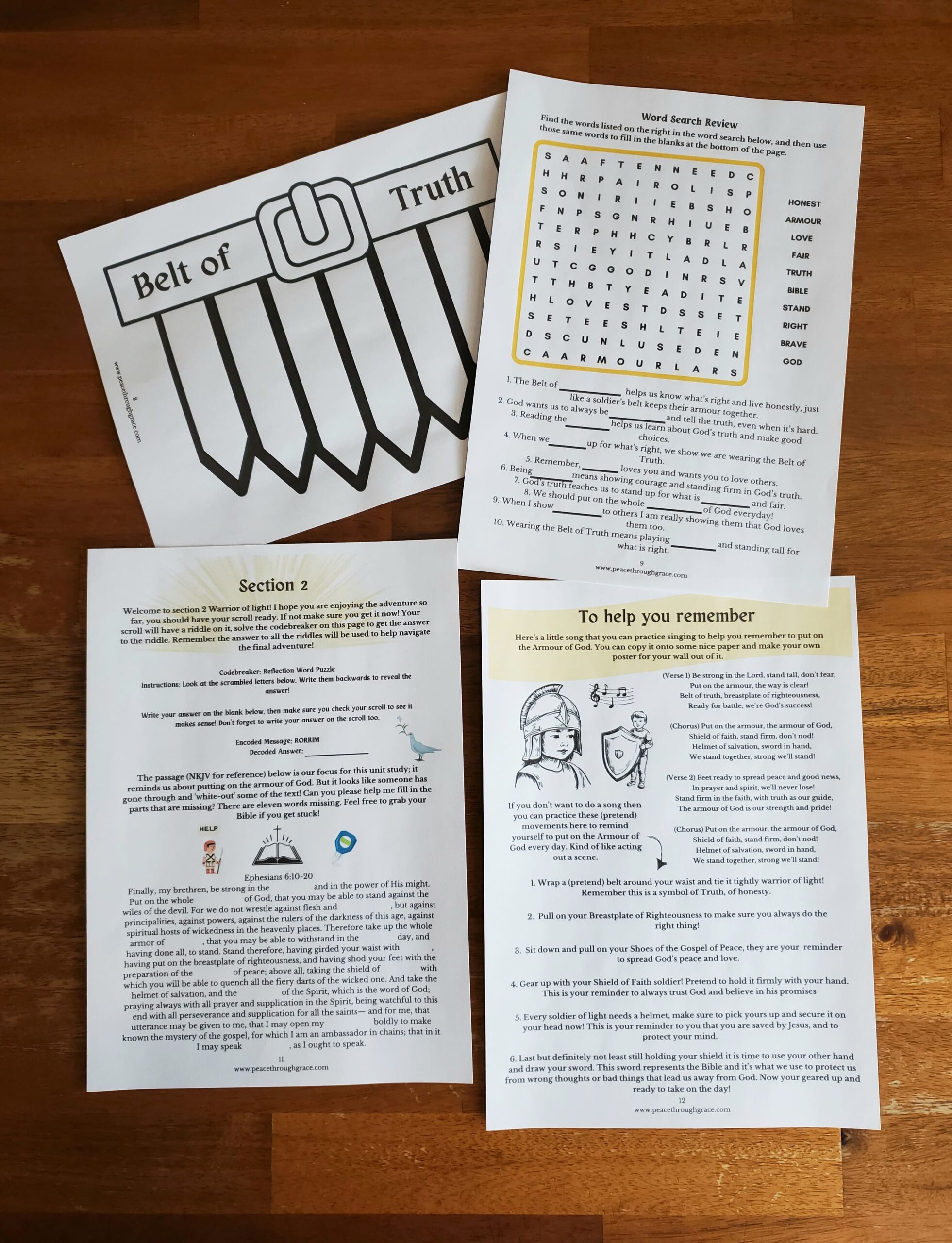 Free Armour Of God Unit Study Pintable Download