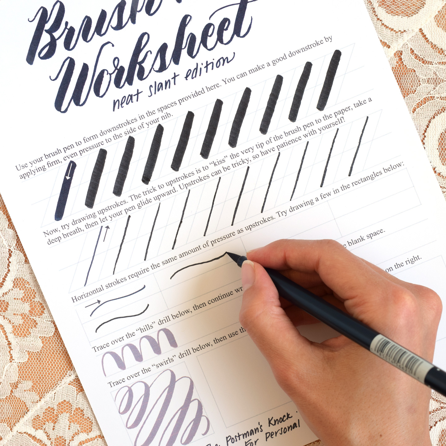 Free Brush Pen Calligraphy Worksheet Neat Slant Edition