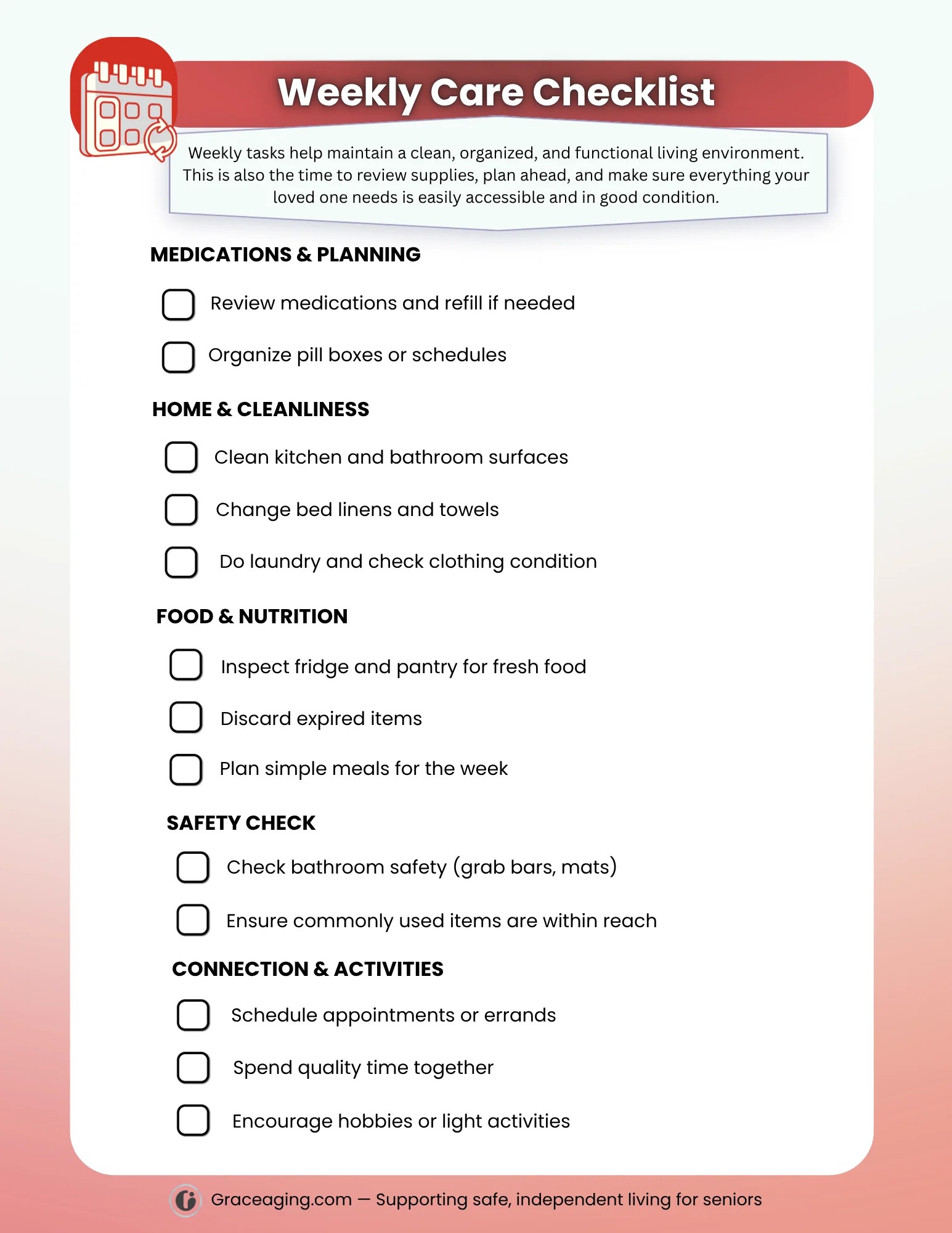 Free Caregiver Checklist For Seniors Printable Complete Guide
