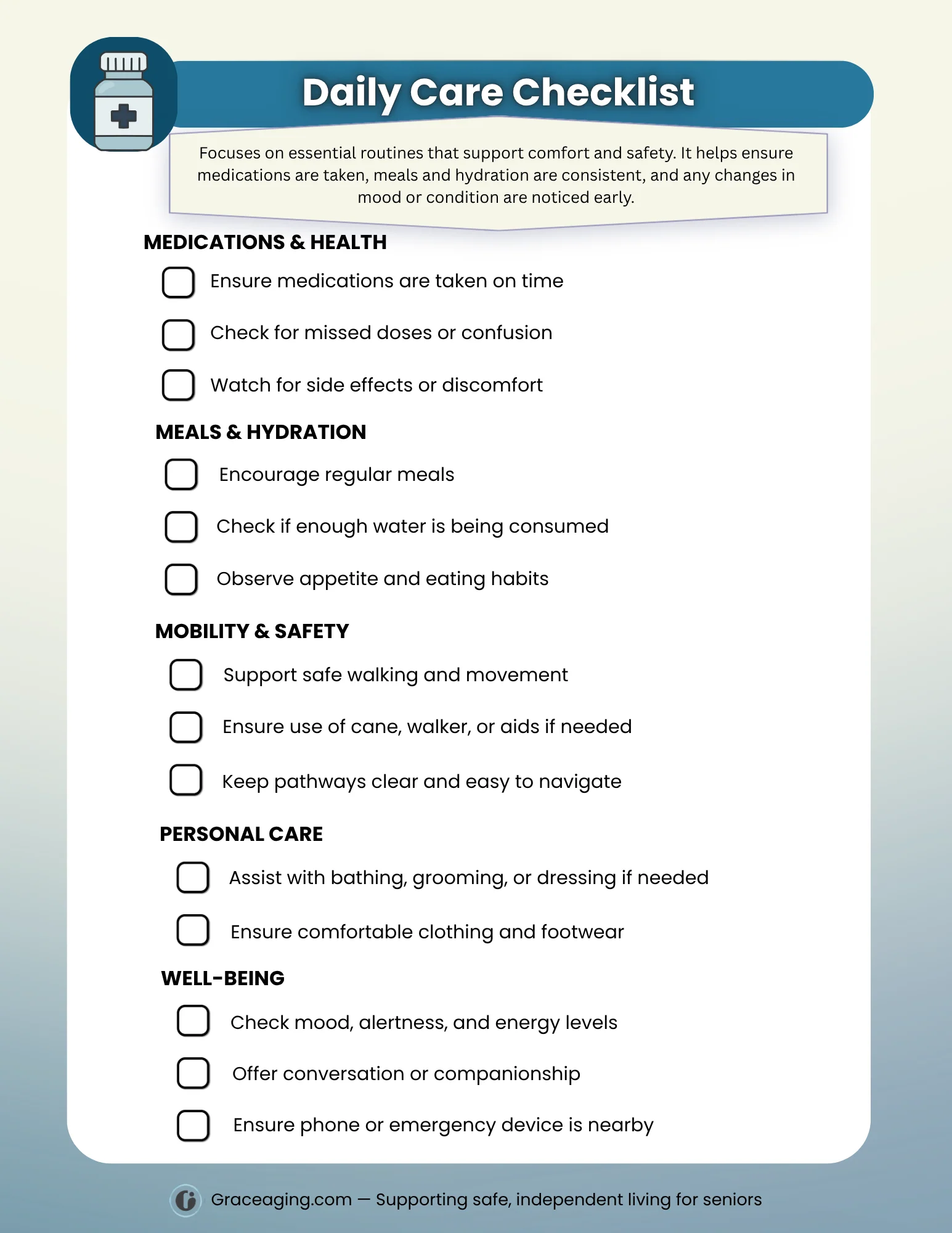 Free Caregiver Checklist For Seniors Printable Complete Guide
