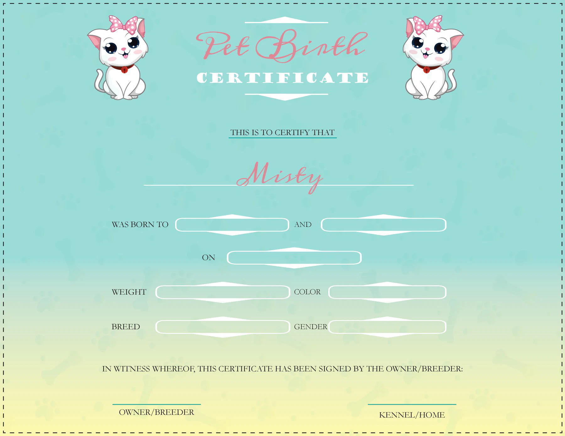 Free Dog Birth Certificate Templates Printable WordLayouts