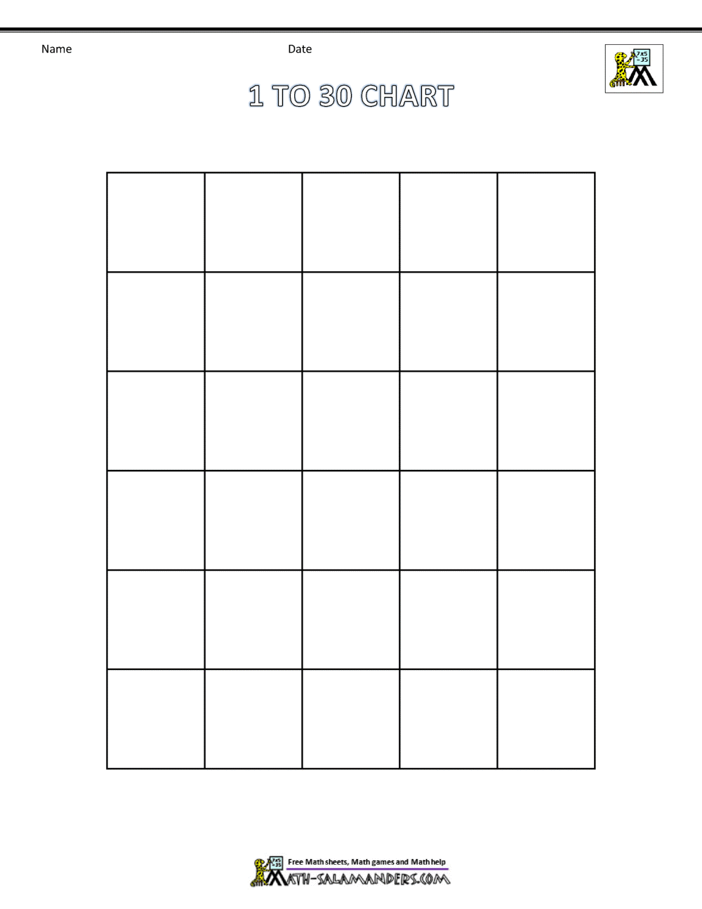 Free Number Chart 1 30