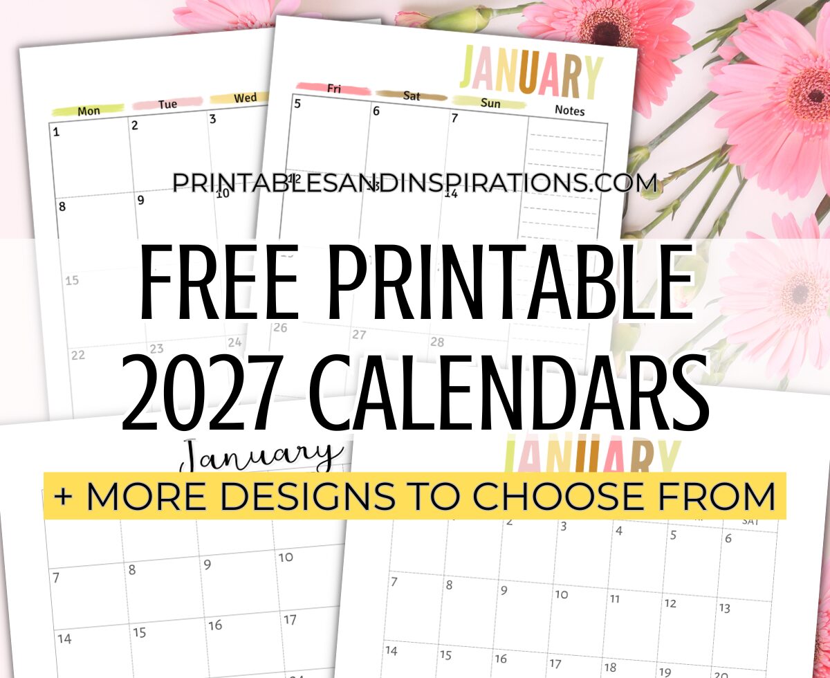Free Printable 2027 Monthly Calendar Template Pdf