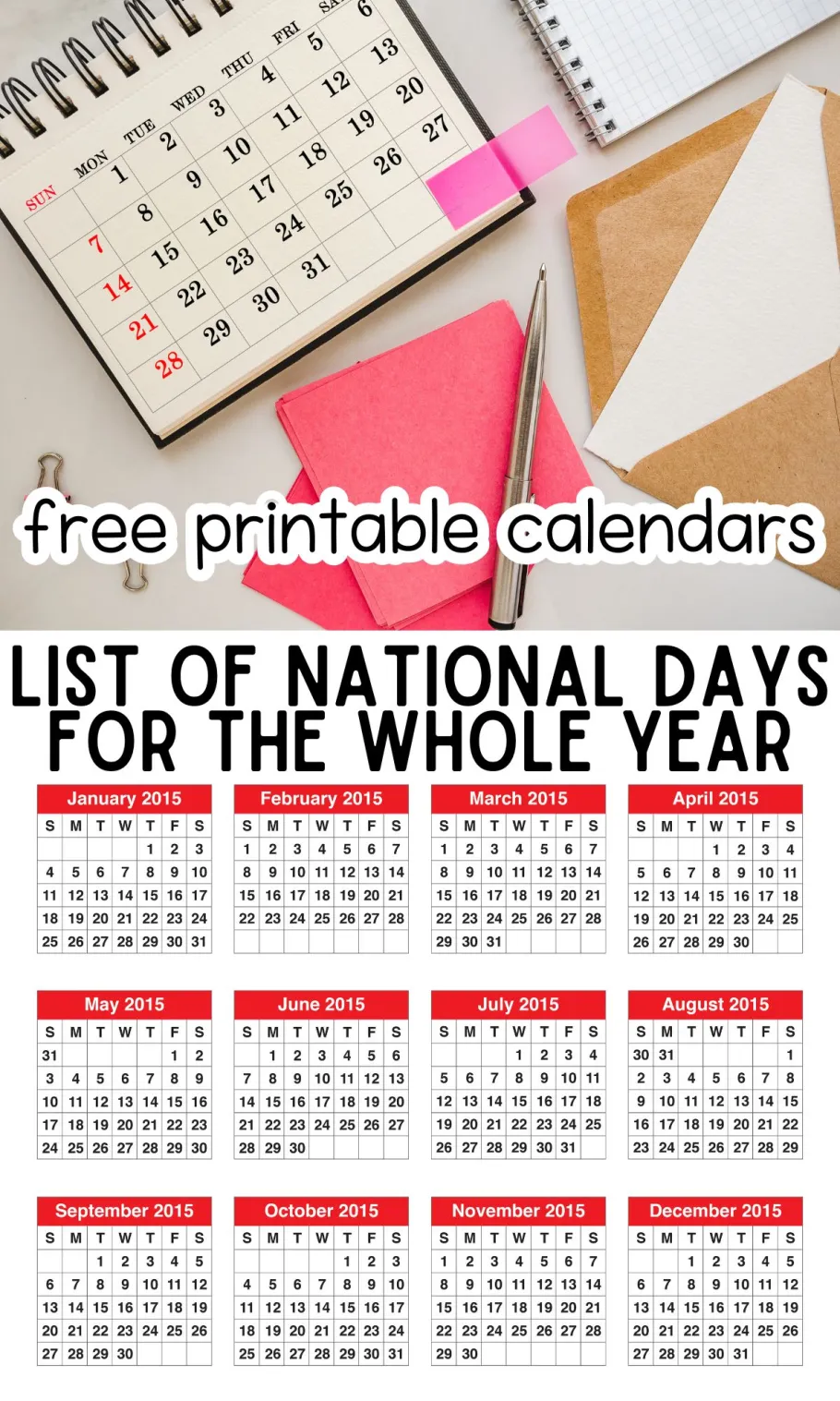 Free Printable Calendars And National Day List