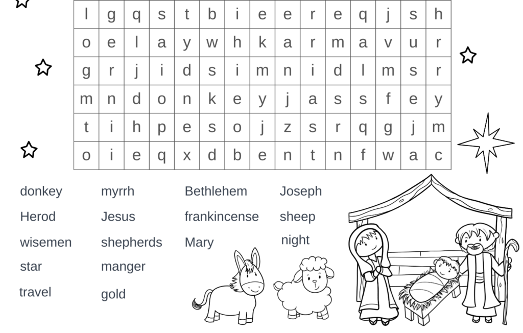 Free Printable Christmas Nativity Word Search