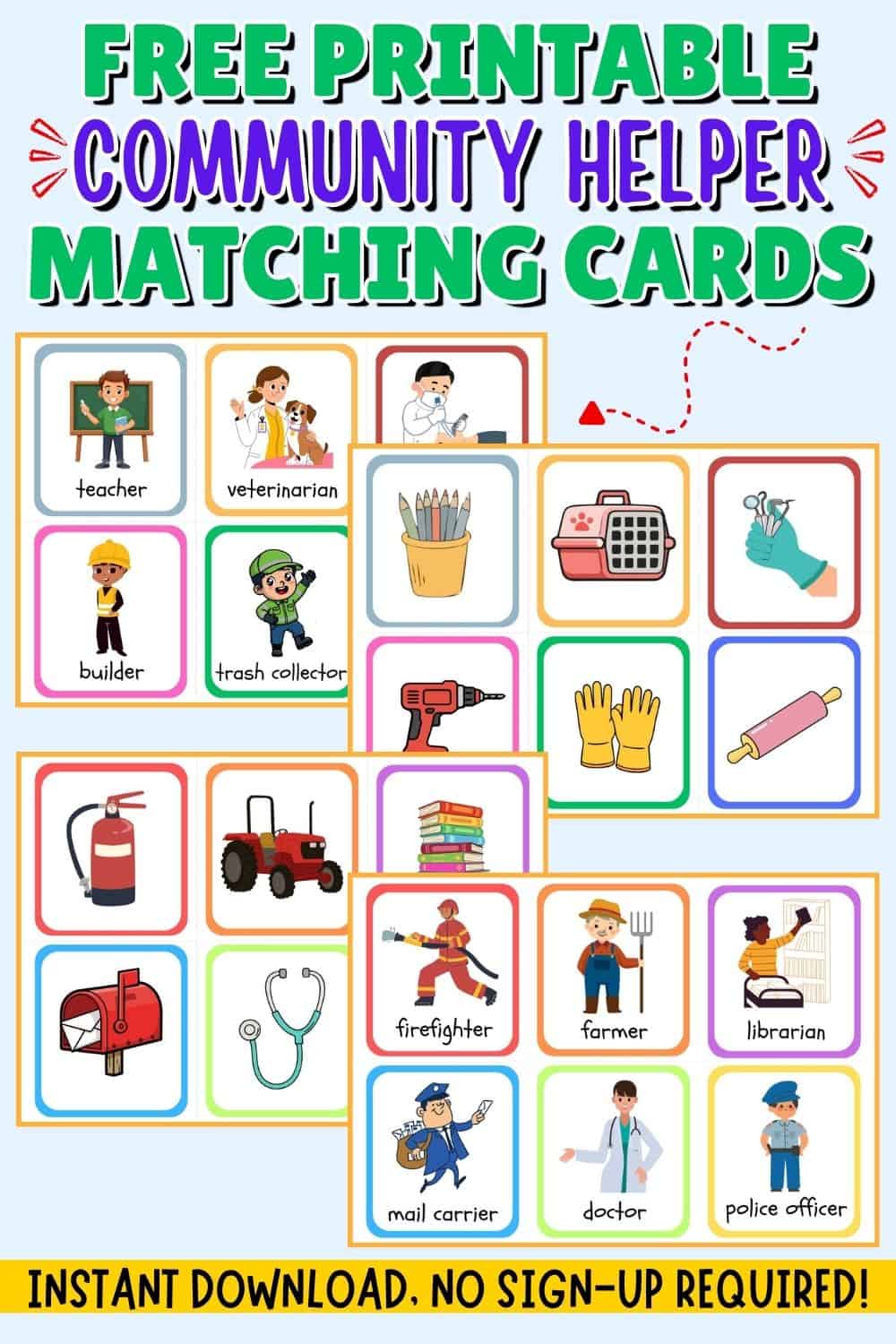 Free Printable Community Helpers Tools Matching Game Free Printable Community Helpers Tools Matching Game