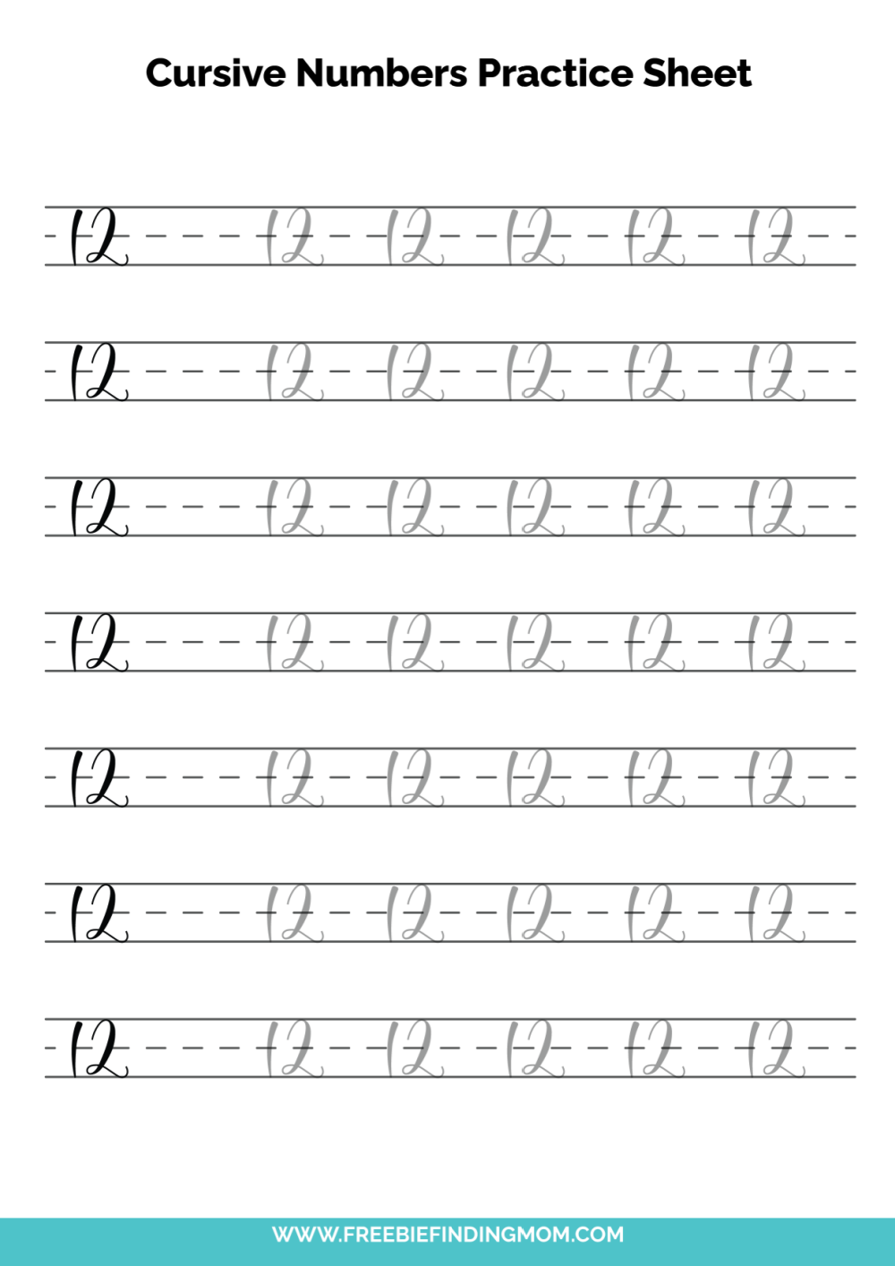 Free Printable Cursive Numbers Practice Sheet Number 12