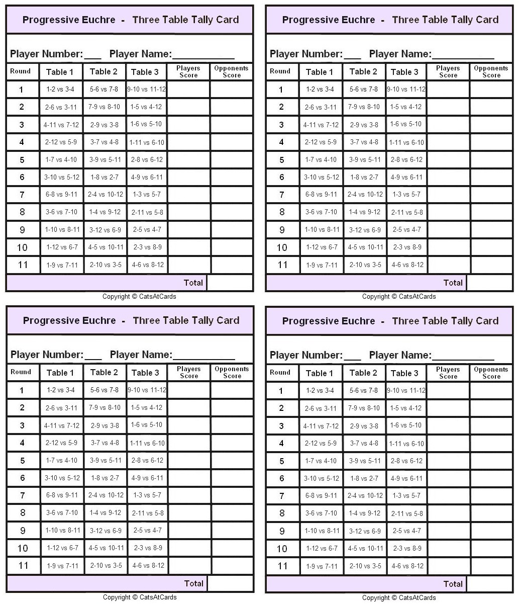 Free Printable Euchre Score Cards For 8 Players