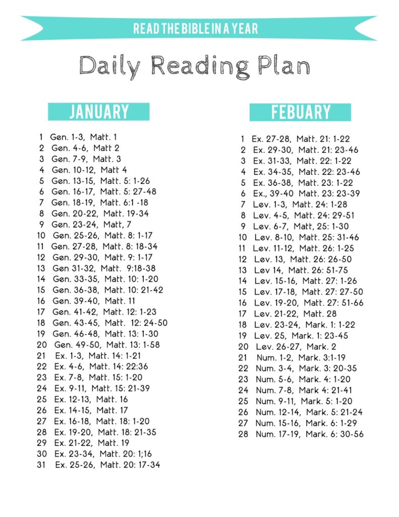 Free Printable One Year Bible Reading