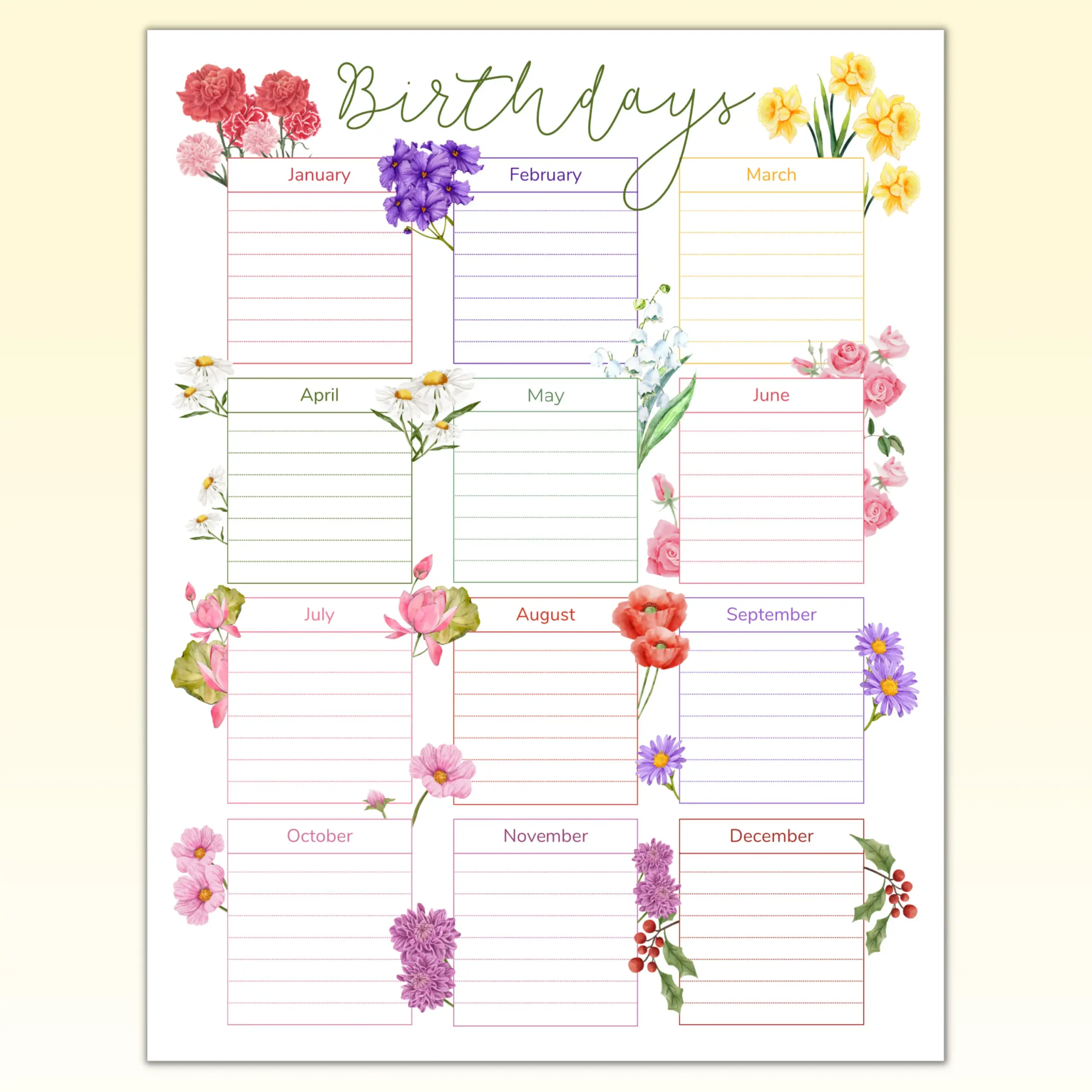 Free Printable Perpetual Birthday Calendar