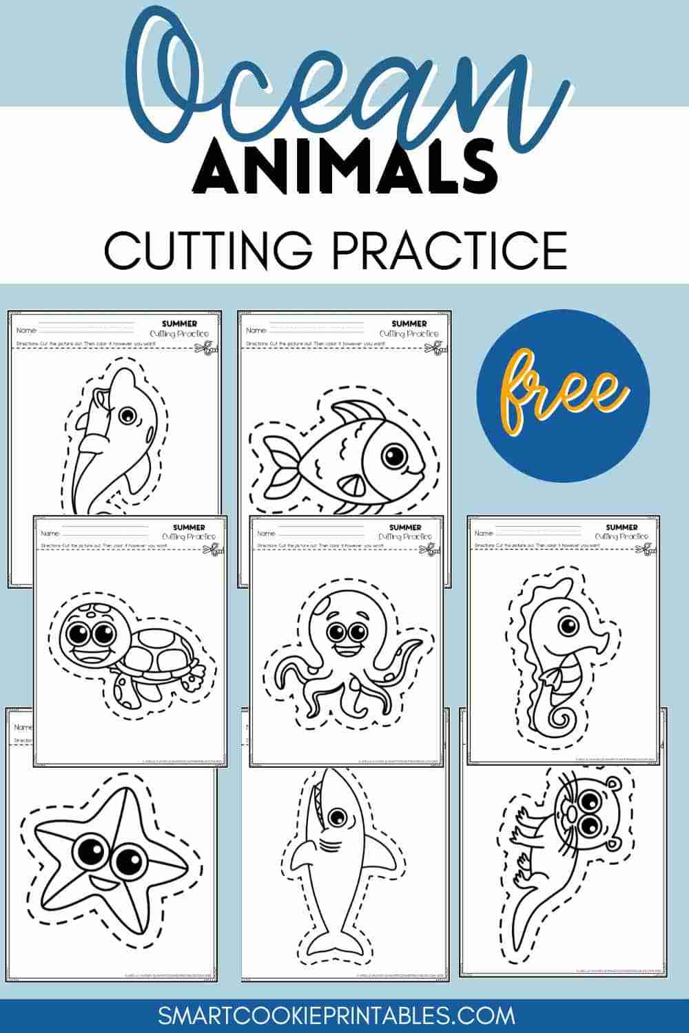 Free Printable Sea Animals Cutting Practice