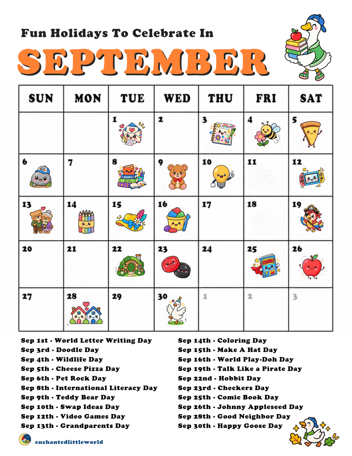 Free Printable September Fun Holidays Calendar