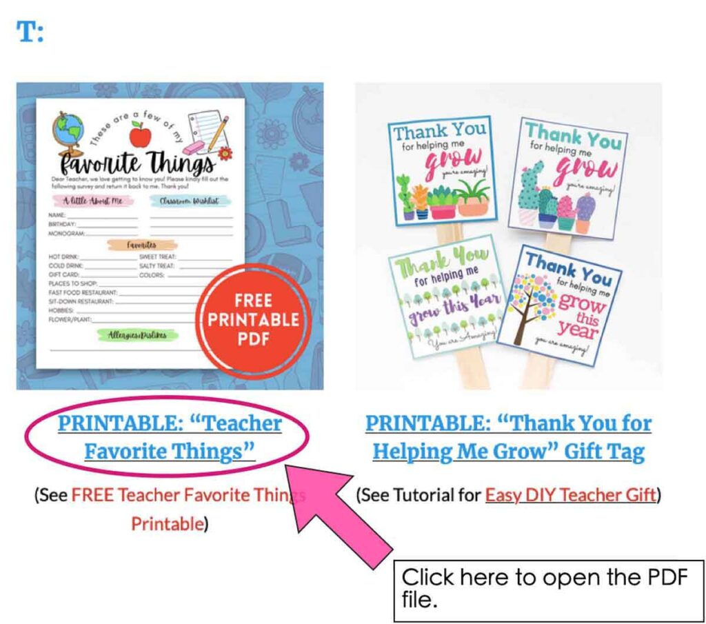 Free Printable Teacher Favorite Things
