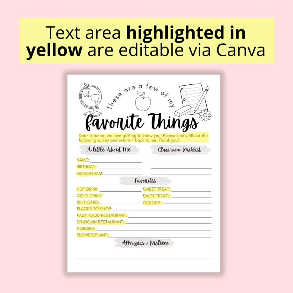 Free Printable Teacher Favorite Things