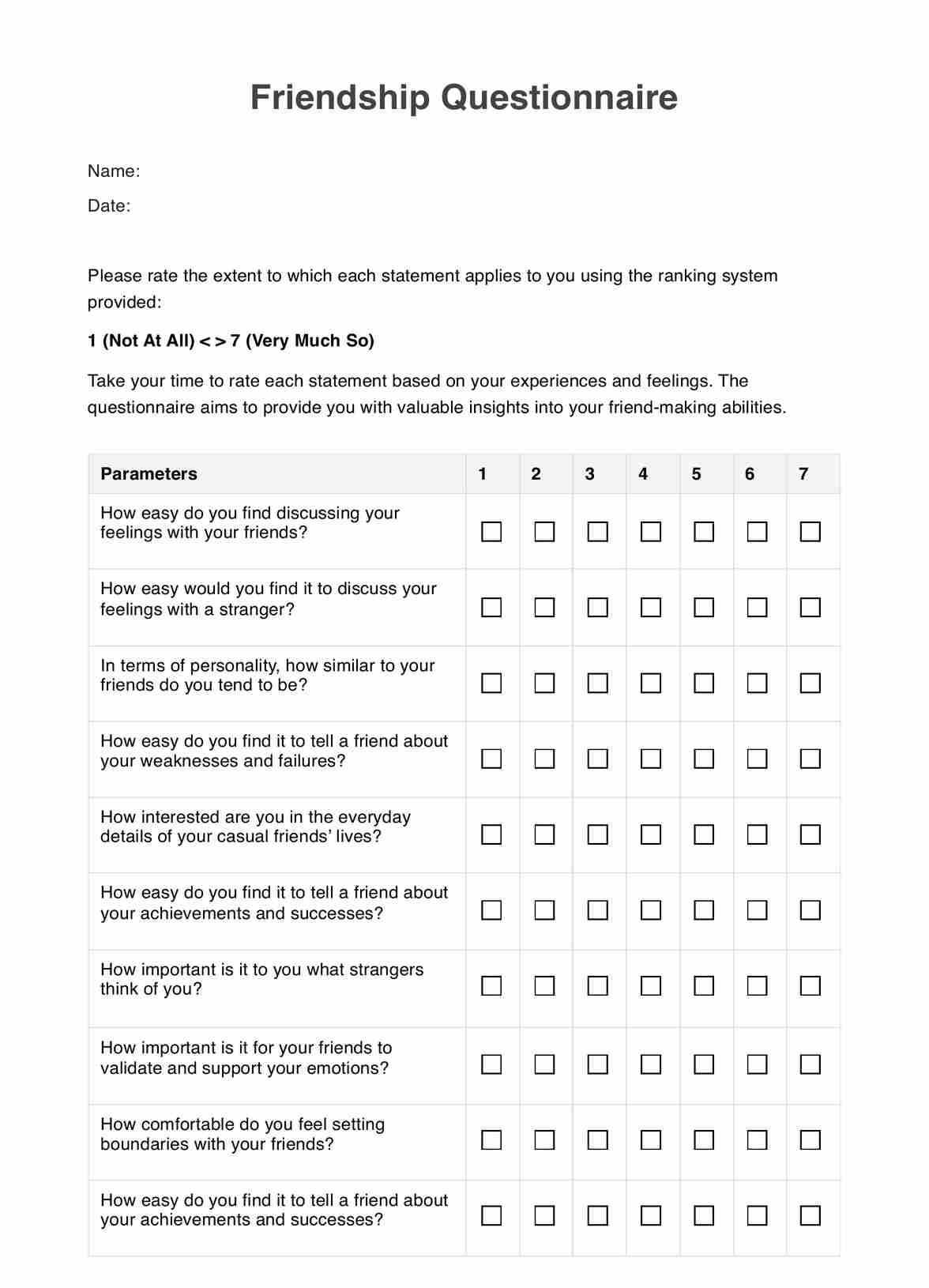 Friendship Questionnaire