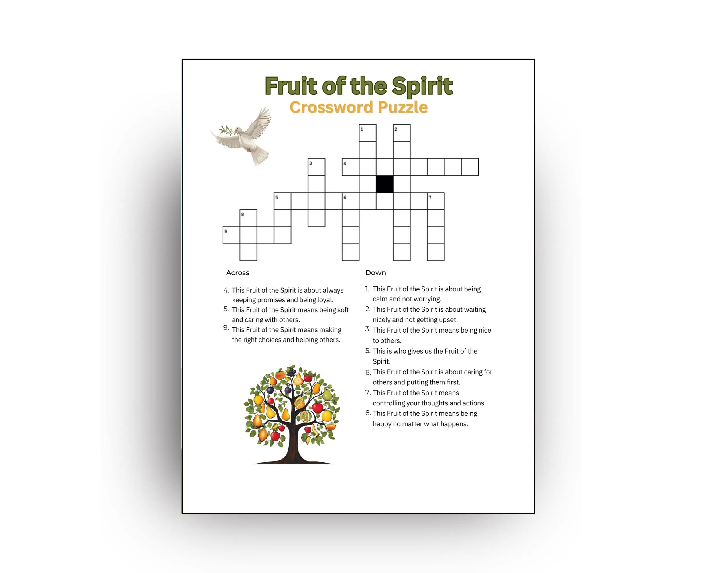 Fruit Of The Spirit Crossword Puzzle