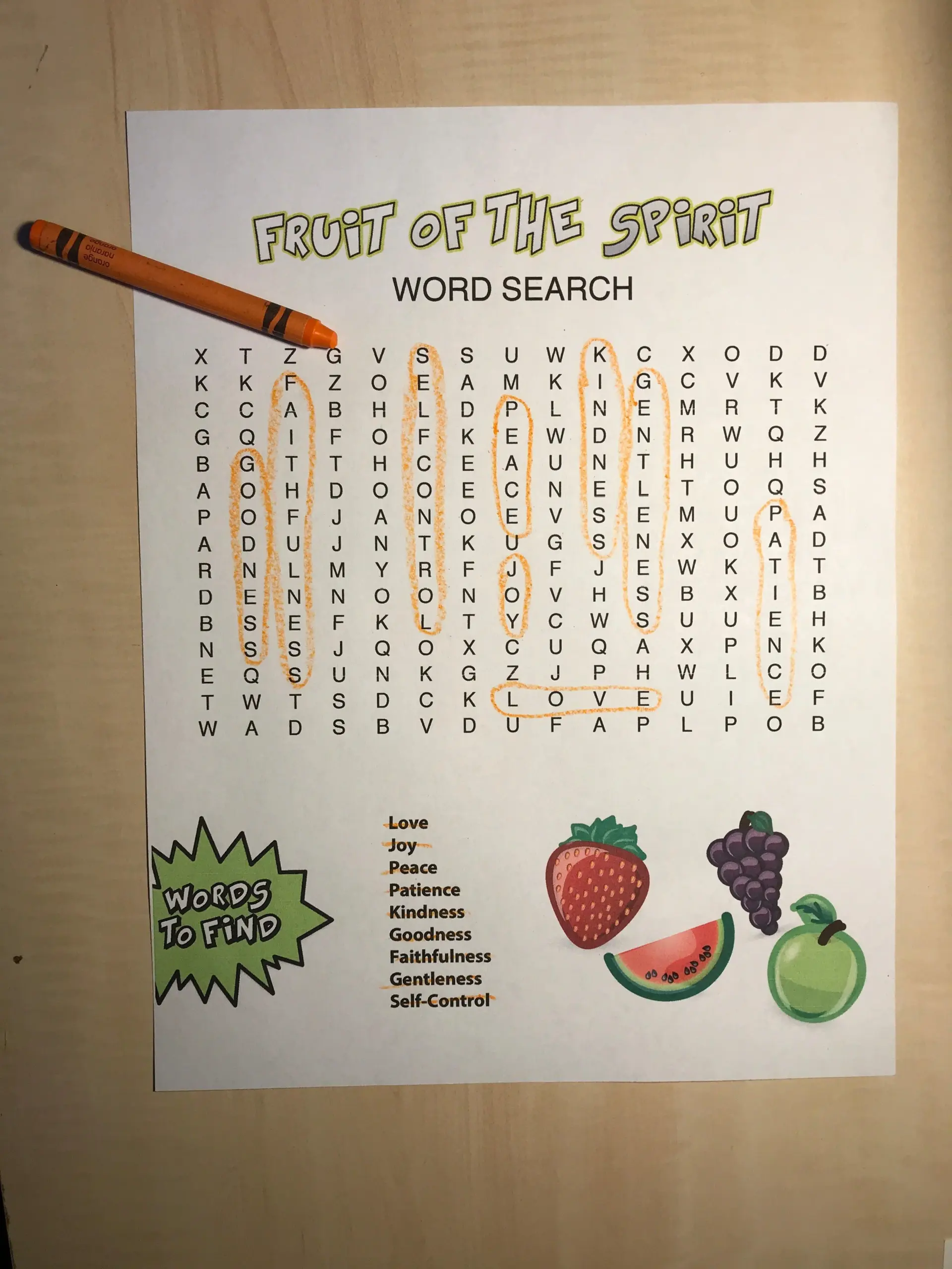 Fruit Of The Spirit Word Search