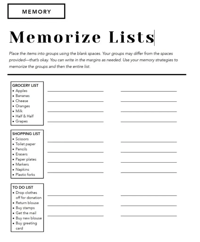 Functional Memory Tasks For Adults