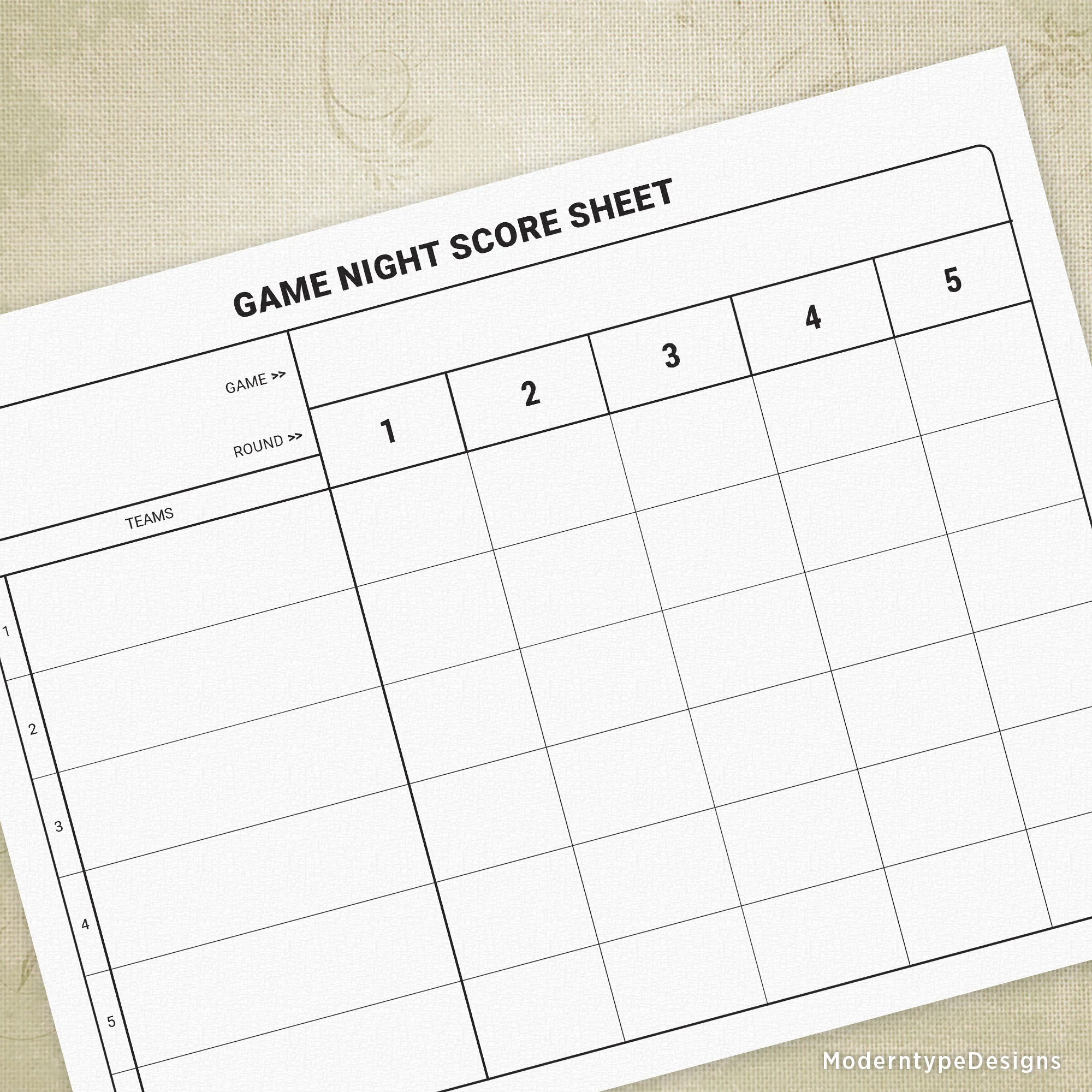 Game Night Score Sheet Printable Sbf004