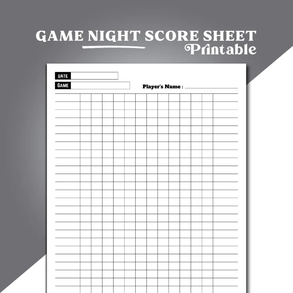 Game Night Score Sheets Blank Board Game