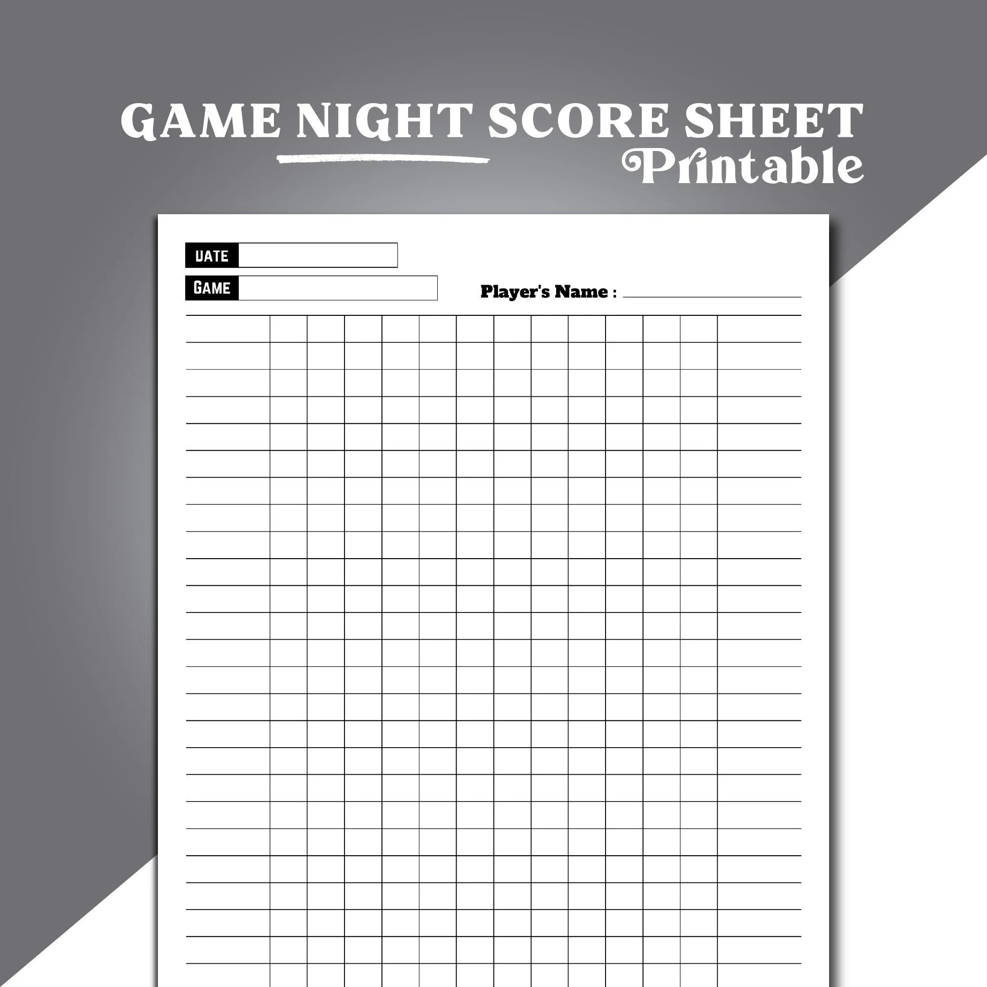 Game Night Score Sheets Blank Board Game