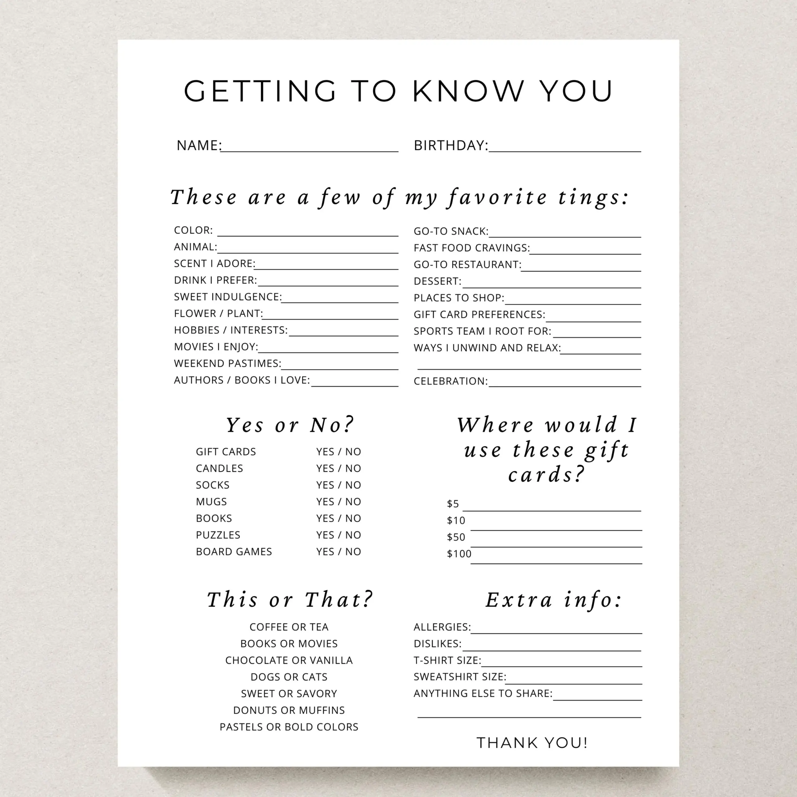 Get To Know Me Employee Sheet