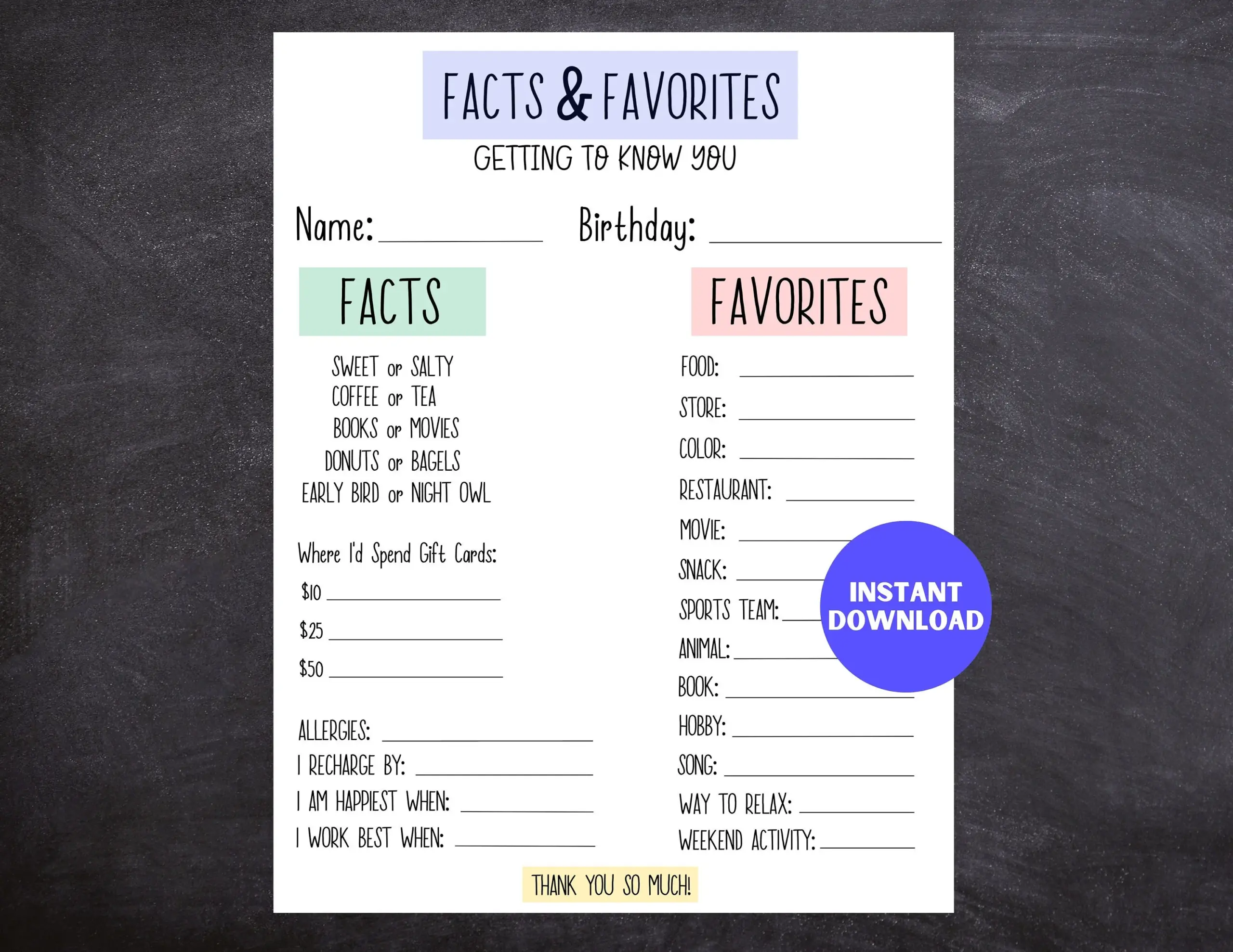 Get To Know Me Printable Employee